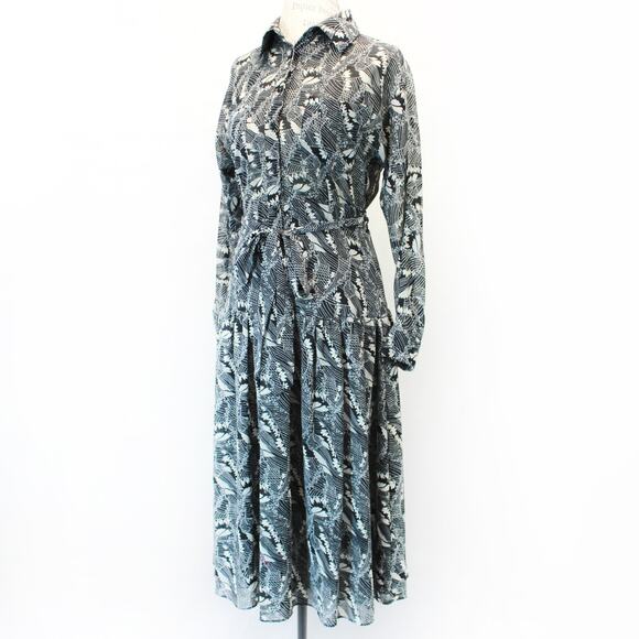 William B Abstract Print Wrap Maxi Dress Tie Waist Collared Neck Button Small - Picture 1 of 10